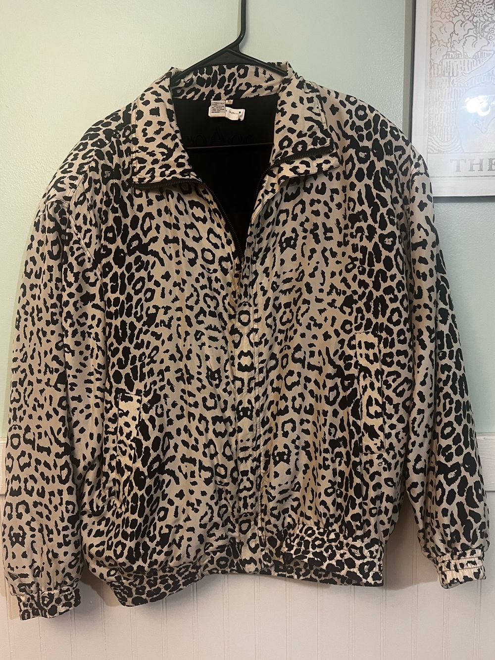 100% silk outer 80s 90s y2k style Leopard Print Zip-Front Women's bomber size XL